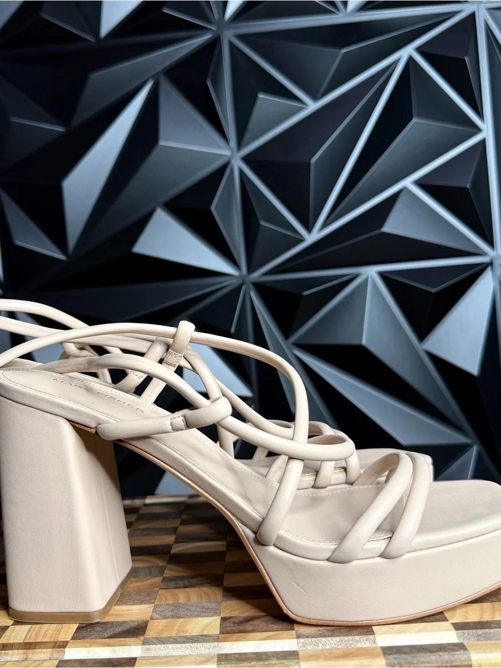 Marc Fisher Women’s Size 11 Beige Strappy Platform Block Heel Sandals NWOB